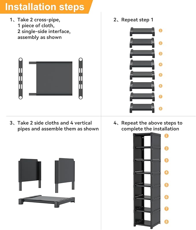 8-Tier Shoe Rack Organizer,Vertical Narrow Space Saving Storage Metal Free Standing Corner Shelf for Closet Entryway Bedroom Garage-NeatNest