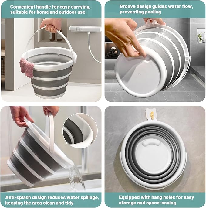 Collapsible Water Bucket (10L / 2.6 Gal) – Portable, Easy to Carry & Store, Ideal for Car Wash, Cleaning, Camping, Fishing, Outdoor Activities with Collapsible Handle Design, 2 Pack-NeatNest