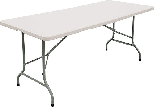 FORUP 6ft Table, Folding Utility Table, Fold-in-Half Portable Plastic Picnic Party Dining Camp Table (White)-NeatNest