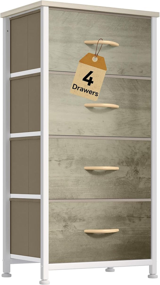 DWVO Dresser with 4 Drawers - Fabric Storage Tower, Organizer Unit for Room, Hallway, Hallway, Closets - Sturdy Steel Frame, Wooden Top & Easy Pull Fabric Bins (Oak Greige)-NeatNest