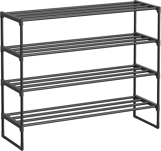SONGMICS Shoe Rack, 4-Tier Shoe Organizer, Metal Storage Shelf, Upright or Upside Down, for 20-25 Pairs, Stackable, for Entryway, 11.8 x 36.2 x 29.5 Inches, Black ULSA14BK-NeatNest