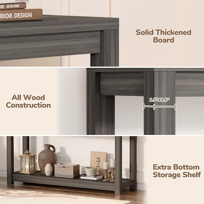 47" Farmhouse Wood Entryway Table Narrow Console Table with Storage Behind Couch Sofa Table with Shelves Entry Way Table with Open Storage, Easy Assembly, Grey Walnut-NeatNest