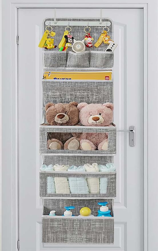 VICTORICH All-IN-ONE Over the Door Organizer, Super Behind the Door Storage Organizer with Door Rack and Large Clear Windows, Wall File Organizer, Hanging Organizer (New Grid Gray)