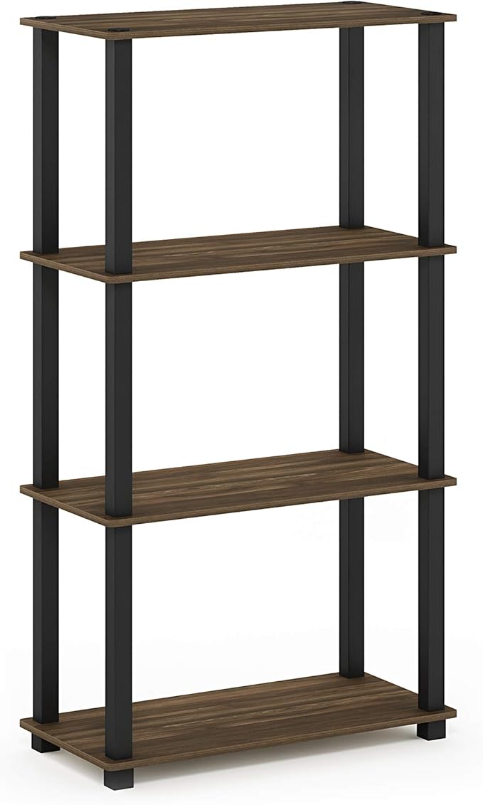 Furinno Turn-N-Tube 4-Tier Multipurpose Shelf Display Rack, Square Tube, Columbia Walnut/Black-NeatNest