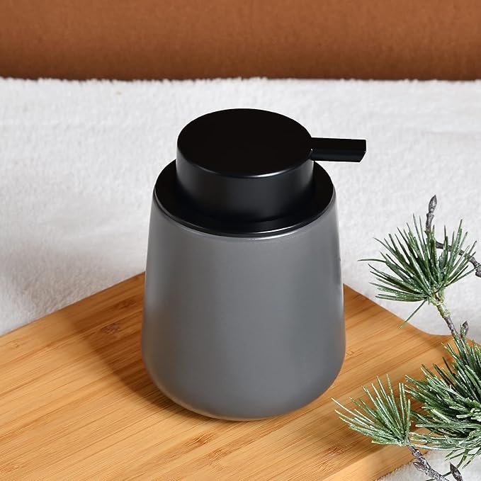 BosilunLife Grey Lotion Dispenser - Modern Ceramic Soap Dispenser Bathroom 12 oz Bottles Lotion Hand Pump Dispenser Black Pump Dish Liquid Dispenser for Kitchen Hand Wash Dispenser-NeatNest