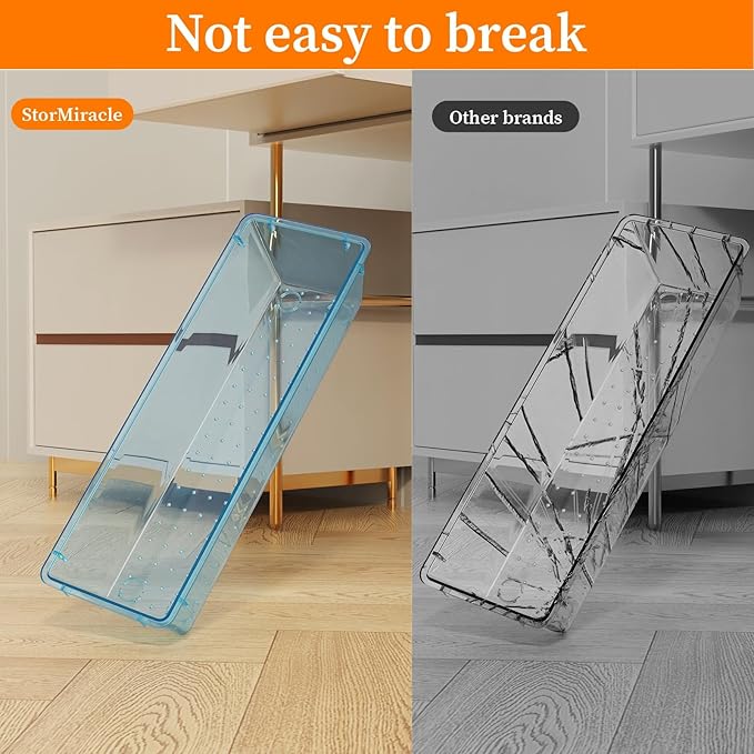 32 PCS Clear Plastic Drawer Organizer Set, 4-Size vanity organizer Trays and Storage Bins for Makeup, Jewelry and Gadgets in Bedroom, Bathroom and Office, Clear Sea Blue-NeatNest
