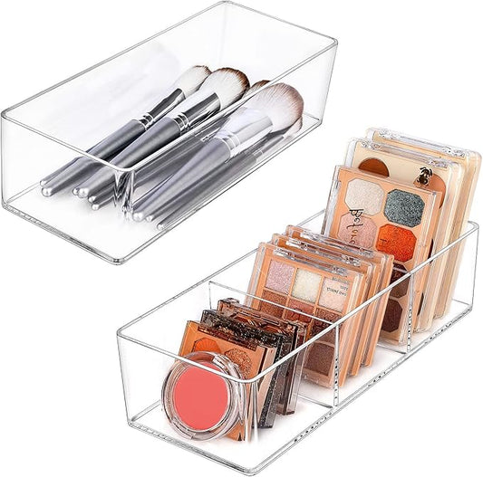 JessLab Acrylic Organizer, 2PK Cube Sections Makeup Organizer for Drawer, Makeup Organizer for Vanity, Countertop, Bathroom, Kitchen and Cabinet Storage(1+3 Compartment)-NeatNest