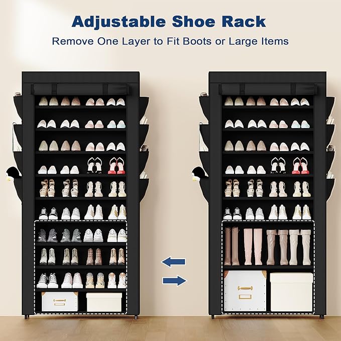 Mavivegue Shoe Rack with Cover, 10 Tier Tall Shoe Storage for 50-55 Pairs of Shoes, Shoe Organizer for Entryway, Closet-NeatNest