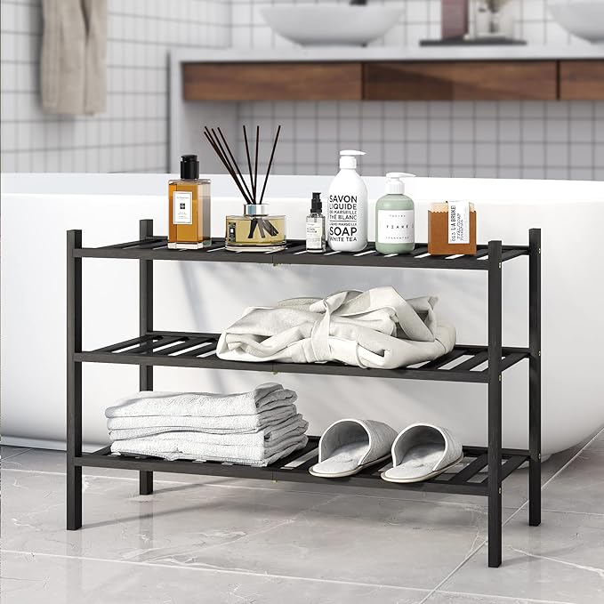 Shoe Rack, 3-Tier Bamboo Stackable Shoe Shelf Storage Organizer, Shoe Stand for Closet, Entryway and Hallway-NeatNest