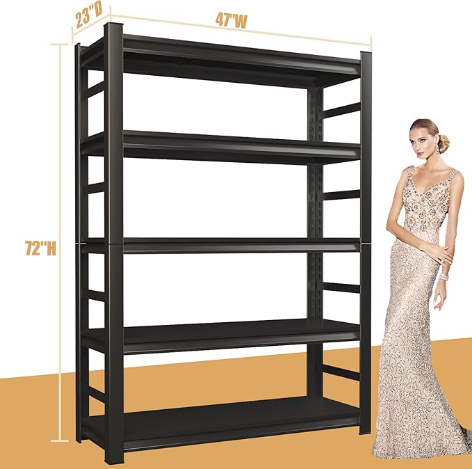 Book Shelf 5 Tier Metal Wide Bookshelves,Tall Bookshelf Industrial Bookcase Adjustable Book Shelves For Bedroom/Living Room/Library,Book Shelf Organizer Black(with fence-47.2"W*23.6D*72"H)-NeatNest