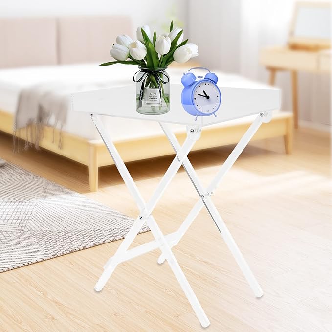 Foldable Acrylic Table,19in X-Shaped Stand Foldable Tray Table,Tv Snack Tray,Clear Tone,Load Capacity 7kg/15.5 Lbs,for Small Space, Fit Indoor Dining/Place The Computer. (Clear)