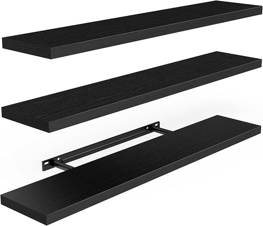 AMADA HOMEFURNISHING Floating Shelves, Wall Shelves for Living Room, Bedroom, Bathroom, Kitchen & Home Office Organization, Bathroom Shelves with Hidden Brackets, 22 lbs Max Load, Black, AMFS45B-NeatNest
