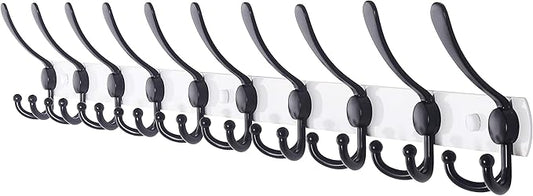 Dseap Coat Rack Wall Mount - 38” Long 10-Tri-Hooks Heavy Duty Coat Hanger Rail Wall Hooks for Hanging Coats Hats Clothing Clothes Purse Mudroom Entryway, White/Black-NeatNest