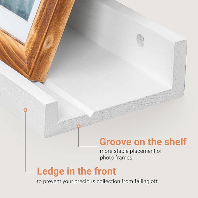 24 Inches Long Floating Shelves Wall Mounted, Picture Ledge Shelf for Wall Decor Living Room Bathroom Kitchen,2 Set Rustic White Wall Shelf for Bedroom, Nursery Book Shelf with Lip-NeatNest