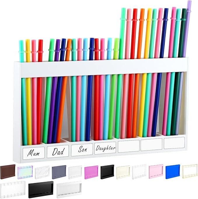 Acrylic Straw Holder for Cabinet Door with Double Sided Adhesive Tape Reusable Straw Organizer Tumbler Storage Kitchen Accessories Container for Counter Cupboard(Classic,Extra Large,White)