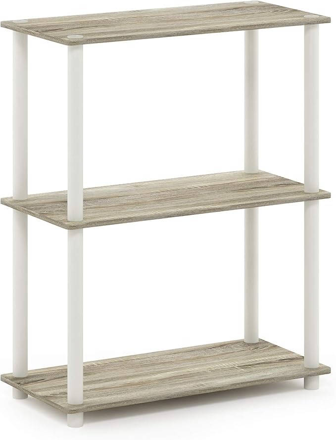 Furinno Turn-N-Tube 3-Tier Compact Multipurpose Shelf Display Rack, Sonoma Oak/White-NeatNest