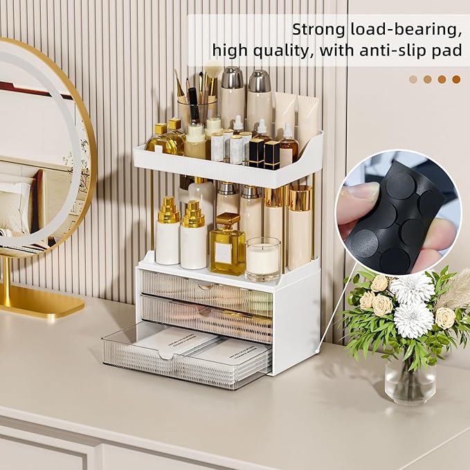 3 Drawers Bathroom Counter Organizer - 5 Tier Makeup Organizer, Versatile Perfume Organizer, Ideal for Bathroom Storage, Vanity, Large Skincare, Perfume, Present, Clear-NeatNest