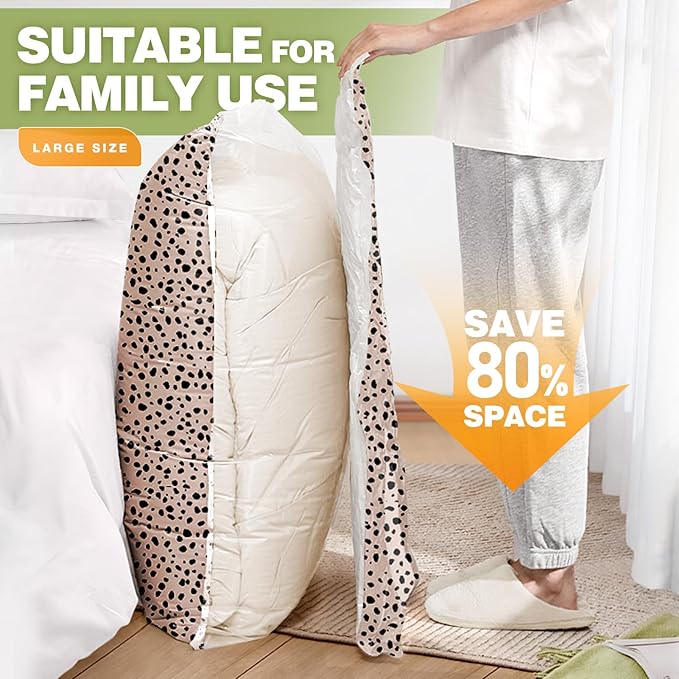16 Pack Travel Vacuum Storage Bags with Electric Pump, 3 Large + 6 Medium + 7 Small Vacuum Sealer Bags, 80% Space Saver Bags for Luggage, Comforters and Blankets, Travel Essentials(Beige Leopard)-NeatNest