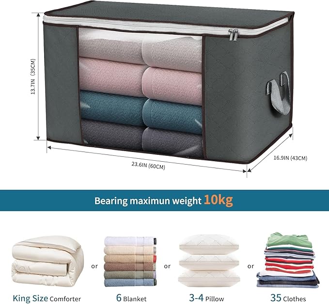 Large Storage Bags, 3 Pack Clothes Storage Bins Foldable Closet Organizers Storage Containers with Durable Handles Thick Fabric for Blanket Comforter Clothing Bedding 90 L (Gray)-NeatNest