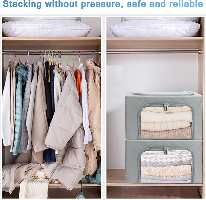 UUBEMM Clothes Storage Bins with Foldable Sturdy Frame,Stackable Storage Box for Closet Shelf Organizers for Seasonal Clothing,Blankets,Towel Bed Sheets,Toys Gift Others (Medium -40L x3PACK, Grey)-NeatNest