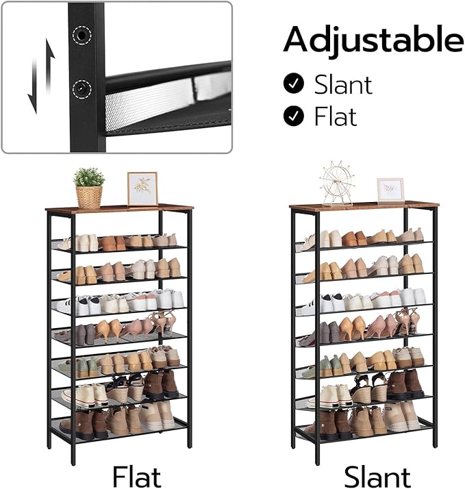 HOOBRO 8-Tier Shoe Rack, 29.5"L Shoe Shelf, Large Capacity Shoe Storage Organizer for 21-24 Pairs of Shoes, Front Door Entrance, Entryway, Hallway, Closet, Space Saver, Rustic Brown and Black BF18XJ01-NeatNest