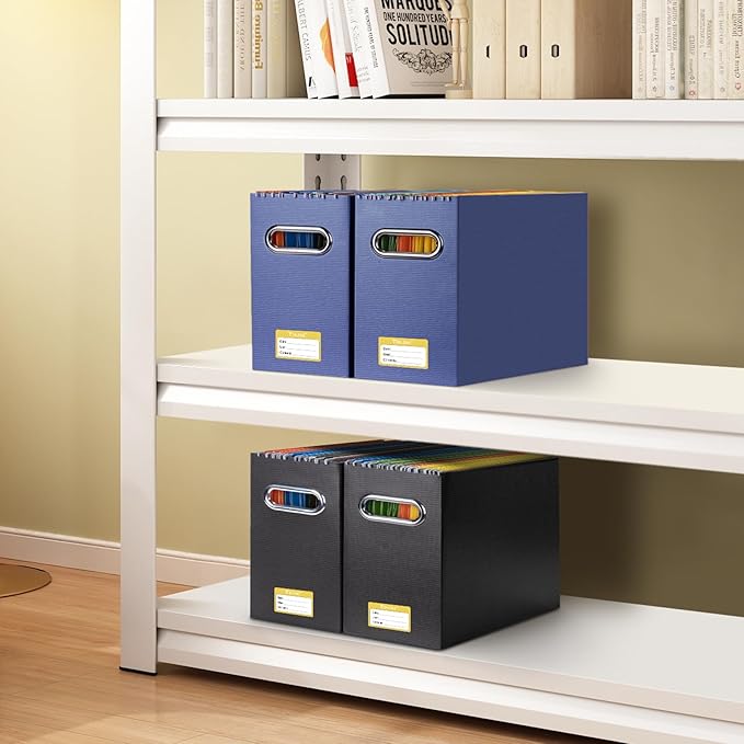 BALEINE File Organizer Box, Cardboard File Folder Organizer with Handle for Letter Size, Portable Collapsible Hanging Filing Box for Home Office Document Storage (4 Pack, Navy)-NeatNest