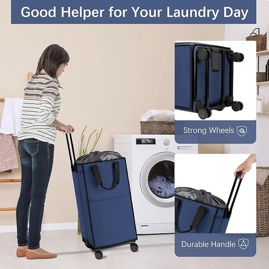 Bukere Extra Large Rolling Laundry Basket with Wheels, 90L Freestanding Collapsible Laundry Hamper Bag for Clothes Storage, Removable Wheeled Cart for College Dorm Apartment Laundry Room Bathroom-NeatNest