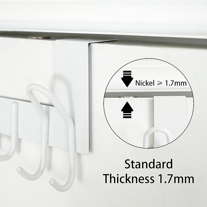SKOLOO Over The Door Hooks - for Doors up to 1-3/4'' Thickness, Metal Door Hanger with 11 Hooks, Over The Door Hanger for Coats, Hats,Towels, White