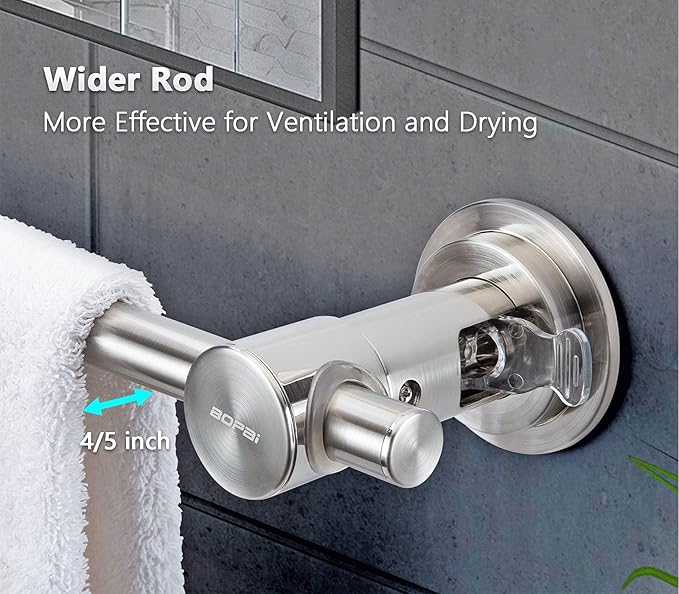 BOPai 24 inch Vacuum Suction Cup Towel Bar, Removeable Shower Mat Rod Shower Door Adhesive Towel Bar Suction Towel Rack, Brushed Nickel-NeatNest