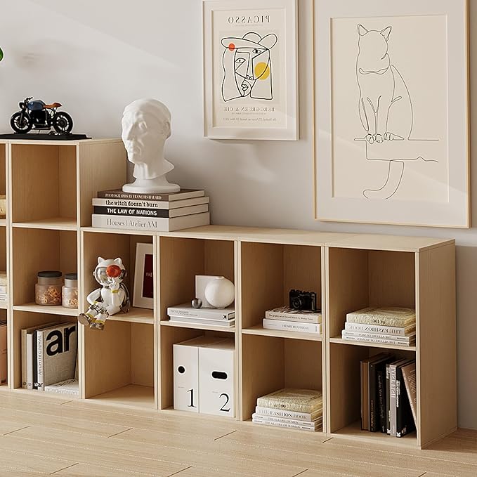Wooden 2-Cube Storage Organizer with Closed Back Panel, 11in Cube Shelf Opening, Bookshelf, Display Shelf,Closet Cabinet for Home and Office,Natural Oak