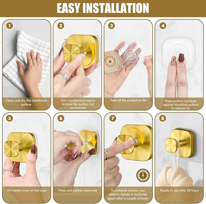 BKV Suction Cup Hooks for Shower,Heavy Duty Shower Hooks for Bathroom Wall,Glass Windows,Smooth Doors to Hang Towels,Robes,Coat,Reusable Suction Cup Wreath Hanger for Christmas Wreaths-Gold(2 Pack)-NeatNest