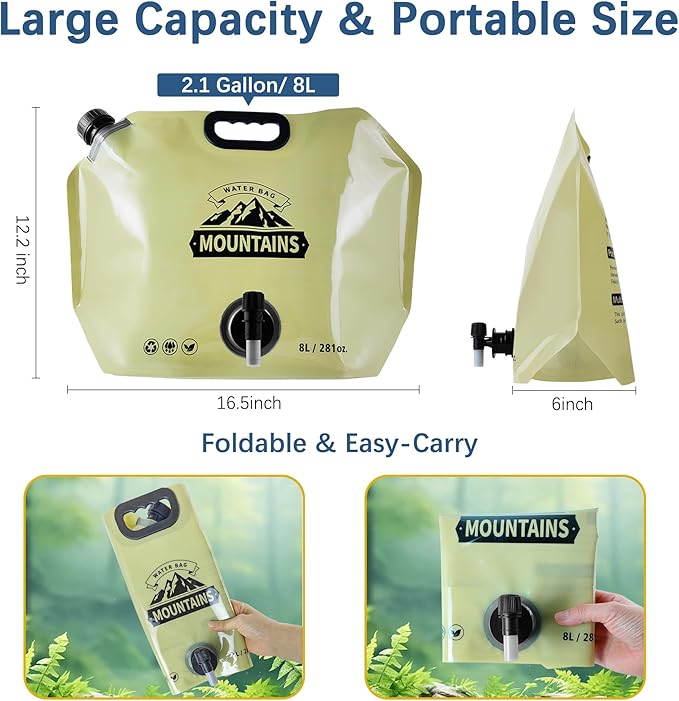 Camping Water Jug 2.1 Gallon Collapsible Water Container Portable Water Bag for Travel Outdoor Hiking BPA Free Lightweight (Beige (2.1Gal), 1)-NeatNest