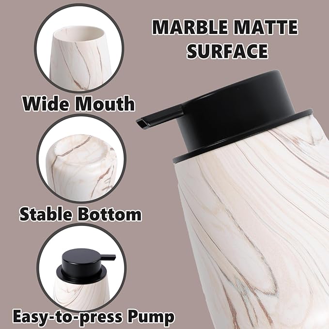 12Oz Foam Hand Soap Dispenser - Modern Ceramic Foaming Soap Dispenser with Easy-to-Press Pump, Reusable and Refillable Liquid Dish Soap Dispensers for Bathroom & Kitchen, Marble Brown-NeatNest
