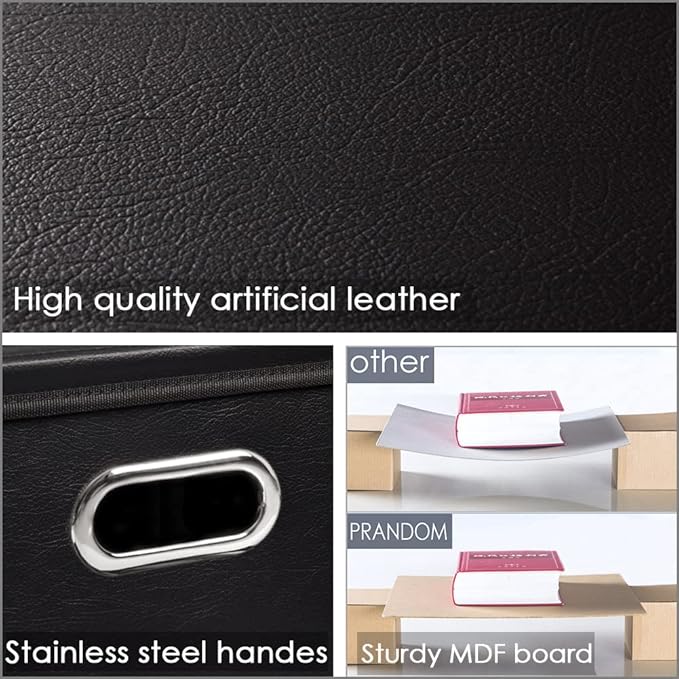 PRANDOM Leather Foldable Cube Storage Bins 11x11 inch [4-Pack] Fabric Storage Baskets Cubes Drawer with Cotton Handles Organizer for Shelves Nursery Closet Bedroom Clothes Black-NeatNest