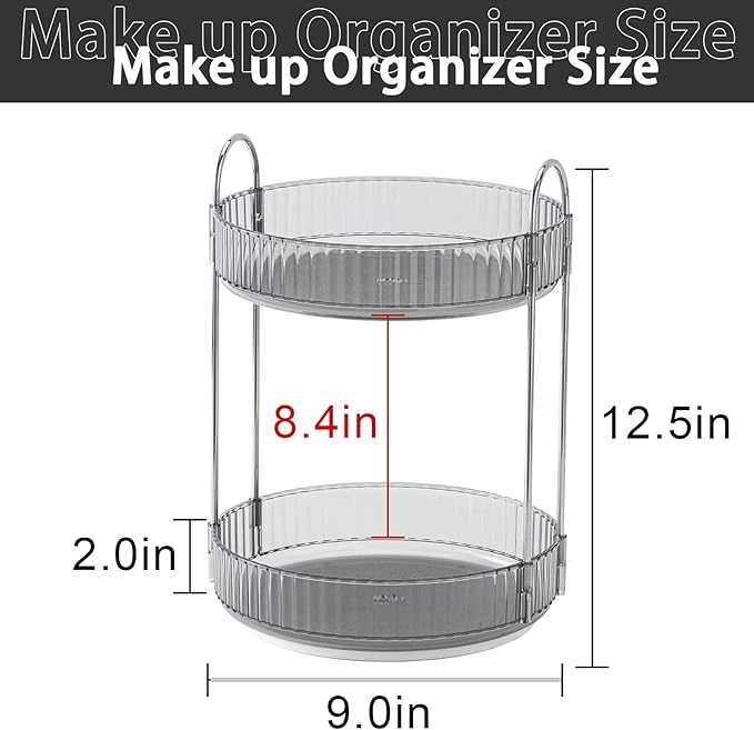 Rotating Makeup Organizer for Vanity, High-Capacity Skincare Clear Make Up Storage Perfume Organizers Cosmetic Dresser Organizer Countertop 360 Spinning (Gray, 2 Tier)-NeatNest