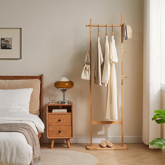 Coat Rack Freestanding, Coat Tree with 2 Main Rods and Stable Design, Clothes Racks for Hanging Coats Clothes Suits Jacket, Easy to Assemble and Very Sturdy, Natural Wood Color USYD-202-NeatNest