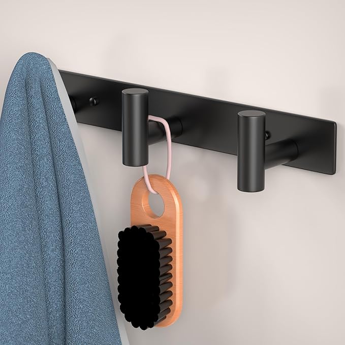 HUFEEOH Coat Hooks Wall Mount, Stainless Steel 3 Hooks Towel Hooks Black T Shaped Coat Hanger Wall Mount, Heavy Duty Wall Hooks Purse Rack for Hanging