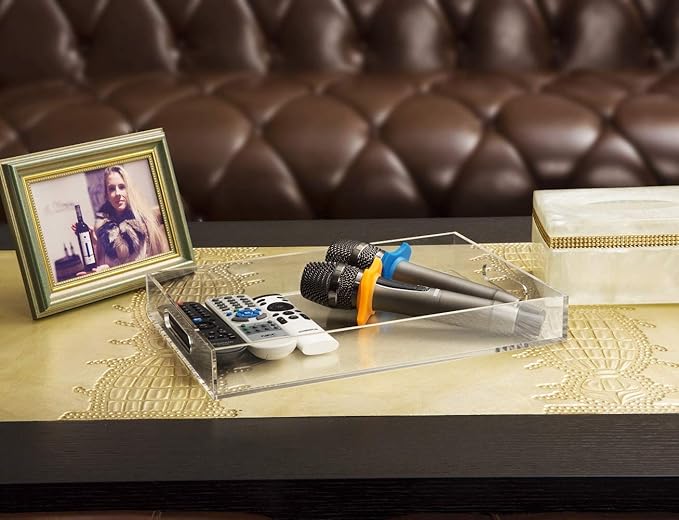 Clear Sturdy Acrylic Serving Tray with Handles-10x15Inch-Serving Coffee,Appetizer,Breakfast,Butler-Kitchen Countertop Tray-Makeup Drawer Organizer-Vanity Table Tray-Ottoman Tray-Decorative Tray-NeatNest