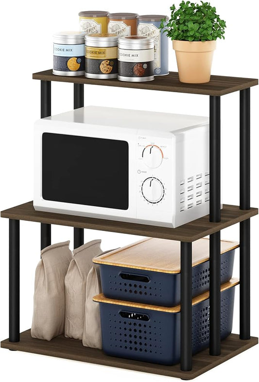 Furinno Turn-N-Tube 3-Tier Toolless Kitchen Storage Shelf, Columbia Walnut/Black-NeatNest