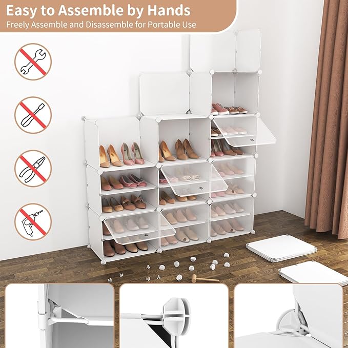 ROJASOP Portable Shoe Rack Organizer with Door, 72 Pairs White Shoe Storage Cabine Covered Shoe Rack Shoe Organizer for Closet Entryway Garage Closed Shoe Rack Organizer Cabinet with Doors-NeatNest