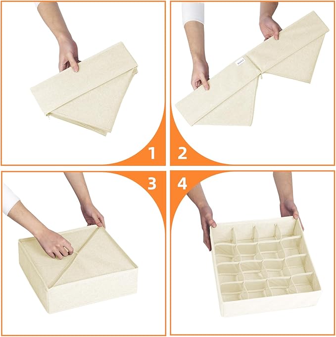 Criusia 6 Pcs Drawer Organizer Clothes - 90 Cells Closet Organizers and Storage for Baby Nursery - Washable Fabric Dresser Organizer Dividers for Sock Underwear Bra Dorm Room Essentials (Beige)-NeatNest