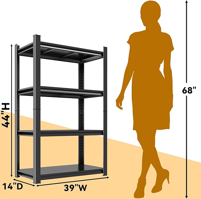 39" W Garage Shelving Heavy Duty 2000LBS Storage Shelves 4 Tier Heavy Duty Shelving Adjustable Garage Shelves for Basement, Warehouse, Commercial, Easy Assemble,39W*14D*44H