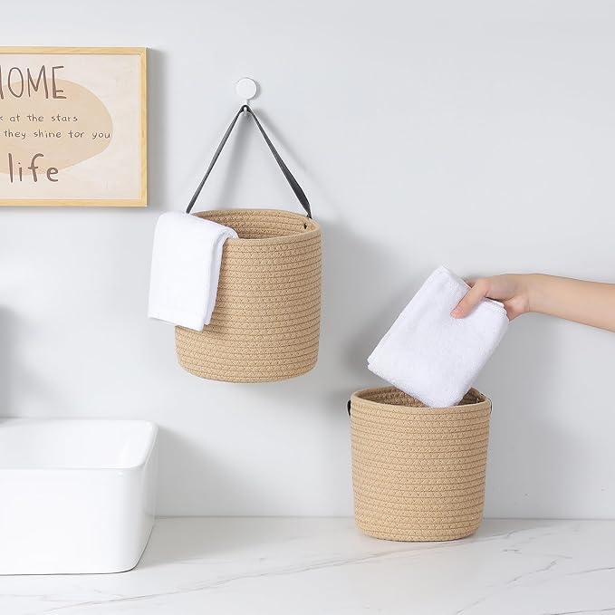 2-Pack Jute Rope Wall Baskets,small Woven Fern Storage Hanging Rope Basket,Bohe Storage Basket for Organizing Daily Essentials Flower Plants Wall Basket Decor