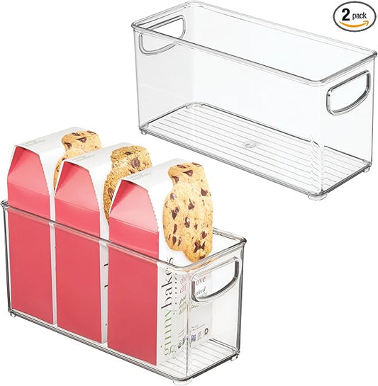 iDesign Plastic Stackable Pantry Bin - Storage Bin with Handles for Cabinets or Fridge - Set of 2 - Clear