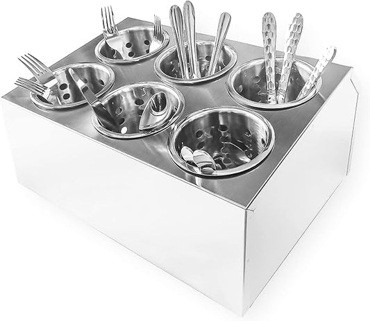 Commercial 6-Hole Stainless Steel Cylinder Flatware Silverware Utensil Holder Organizer Caddy-NeatNest