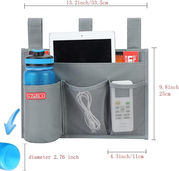Hanging Bedside Caddy, Bedside Storage Organizer for Magazine, Phone, Remote control (4 Pockets-Grey)-NeatNest