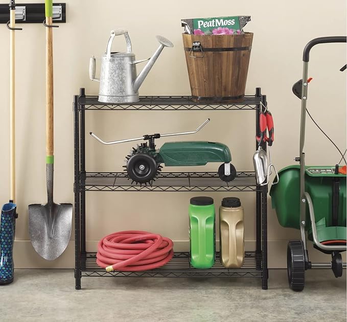 3-Tier Storage Shelves Adjustable, MGHH Wire Shelving Heavy Duty Storage Rack(150 Lbs Loading Capacity/ Shelf) Metal Shelf Organizer for Pantry Garage Kitchen 23"D x12"W x 30"H -Black-NeatNest