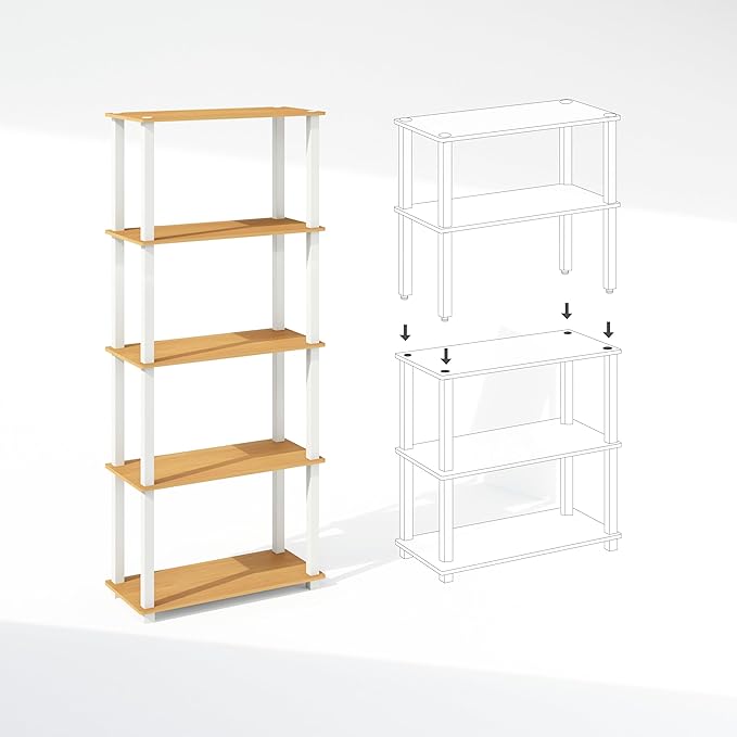 Furinno Turn-S-Tube 3-Tier Compact Multipurpose Shelf Display Rack with Square Tube, Beech/White, Set of 2-NeatNest