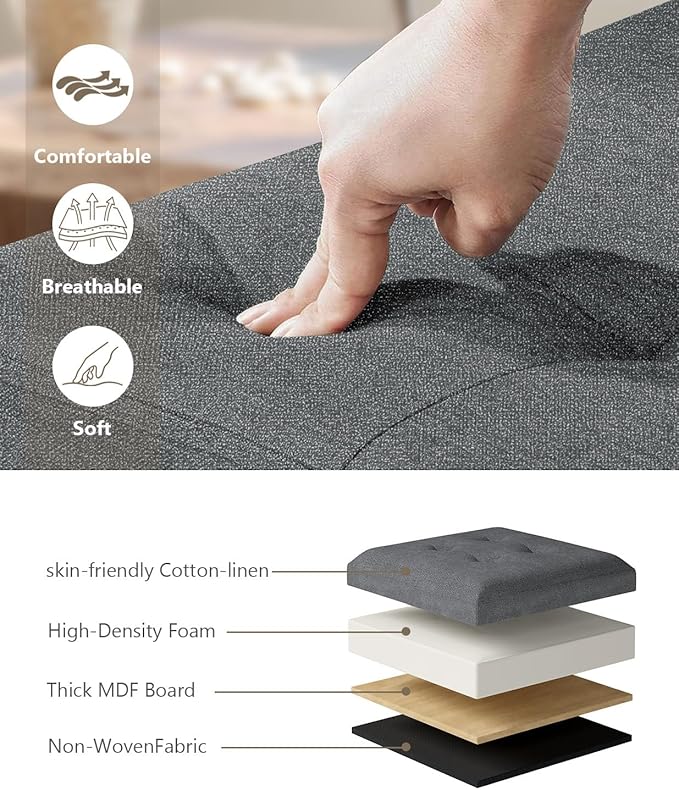 Folding Storage Ottoman Bench, Multi-Functional Ottoman Footrest, End of Bed Bench, Storage Chest for Living Room, Bedroom, Hallway, Entryway, Holds Up to 700 lbs (Dark Gray, 43 Inches)