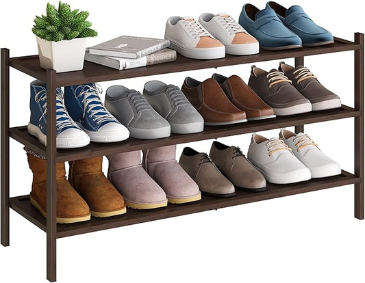 BMOSU 3-Tier Bamboo Extended Shoe Rack Premium Stackable Shoe Shelf Storage Organizer for Hallway Closet Living Room Entryway Organizer(Brown)-NeatNest